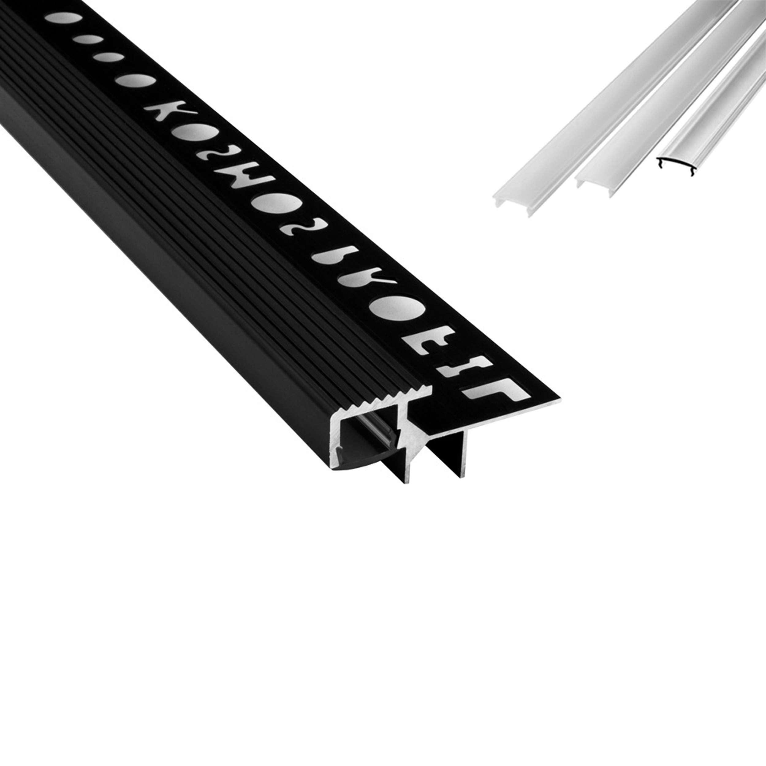 T-40 LED Alu Fliesenprofil Treppenprofil Stufen 12mm schwarz