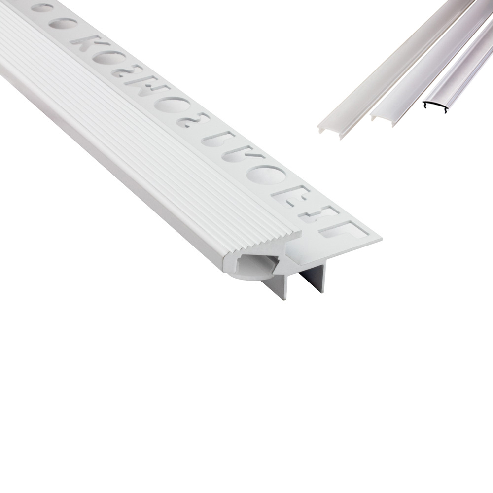 T-40 20° LED Alu Fliesenprofil Treppenprofil Stufen 10mm weiss 1m klar T-40 20° LED Alu Fliesenprofil Treppenprofil Stufen 10mm weiss